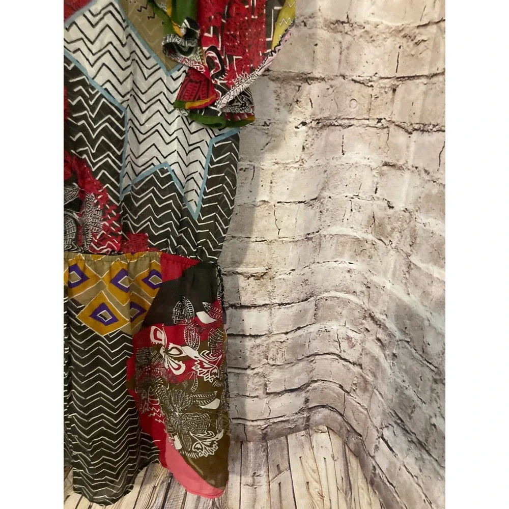 Pinkerton Dress Womens Medium Silk Ruffle Retro Geometric Lightweight Semi Sheer - Picture 4 of 14